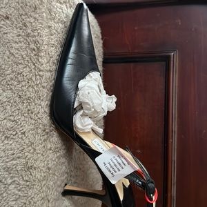 Jimmy Choo Black Slingback Pump Heel 38 Leather Point Toe 3.5" Heel Workwear